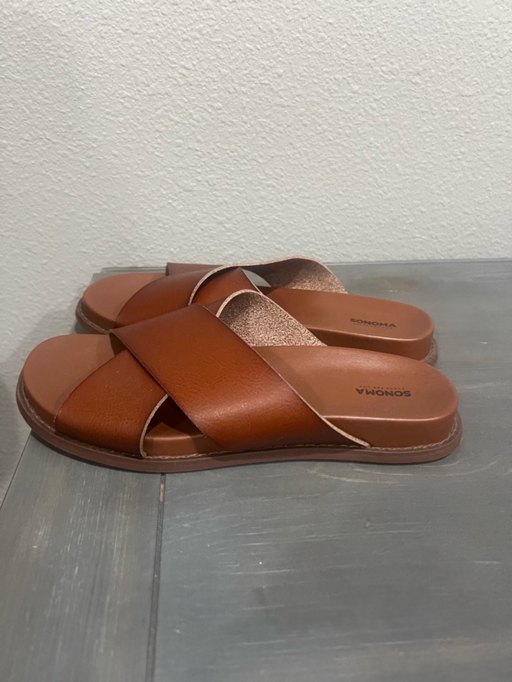 Sonoma Cognac Leather-Look Crisscross Slide Sandals - Picture 3 of 8